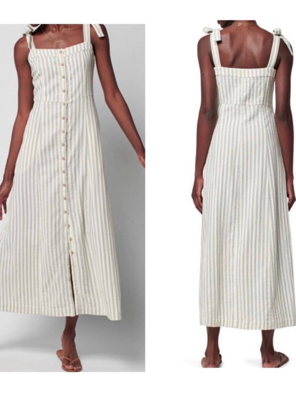 Faherty Dream Cotton‎ Tie Dress Gray Cinque Tree Stripe Womens Size Small NEW